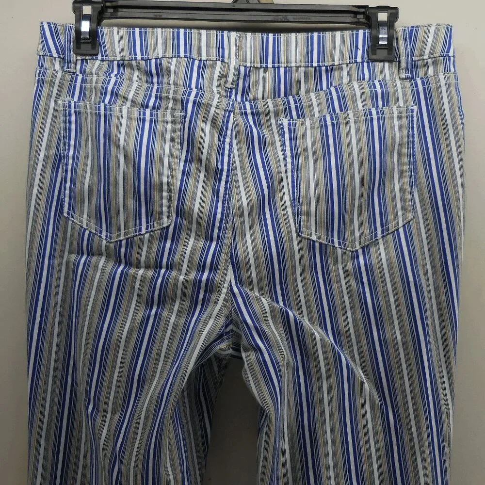 Needle & Cloth Stripe‎ Skinny Ankle Cropped Pants Sz 16 White Blue Yellow Stripe